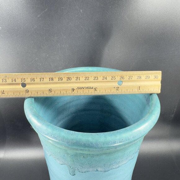 1995 Galena Pottery Company Large Heavy Vase Vessel Turquoise Drip Glaze Signed - Picture 4 of 16